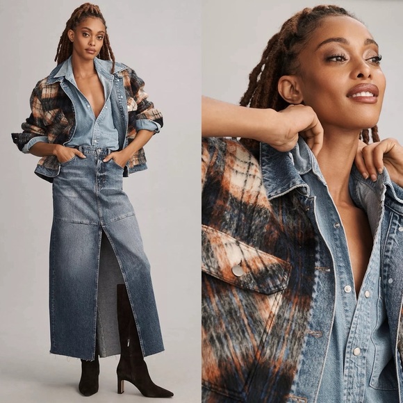 ANTHROPOLOGIE • Pilcro Plaid Denim Mix Jacket in Blue Morif • XS - Picture 15 of 16